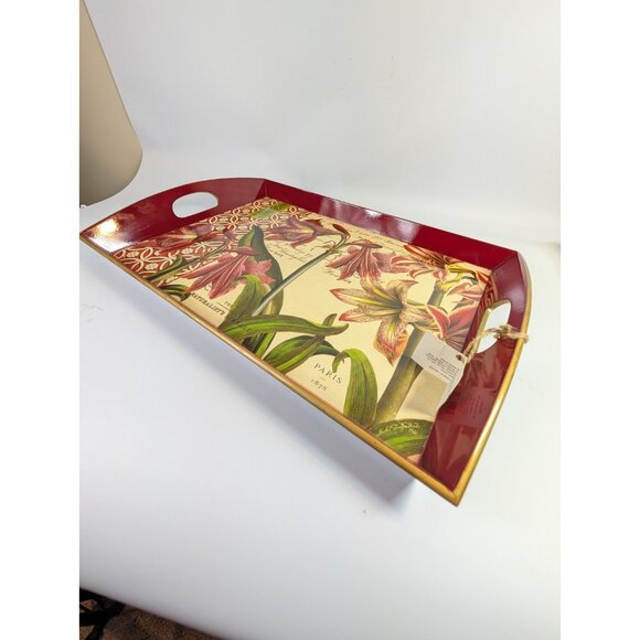 Michel Design Works Decoupage Wooden Tray 20" Red Lillie's Amaryllis WT144 - Picture 7 of 12